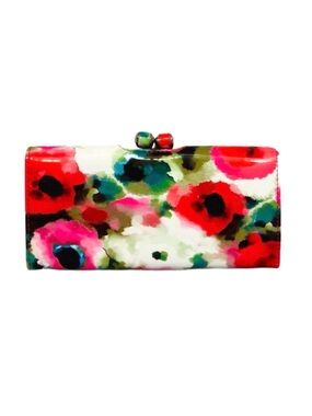 WALLET ~ Long Floral Print Wallet w/Kiss Lock Closure and Plethora of Pockets